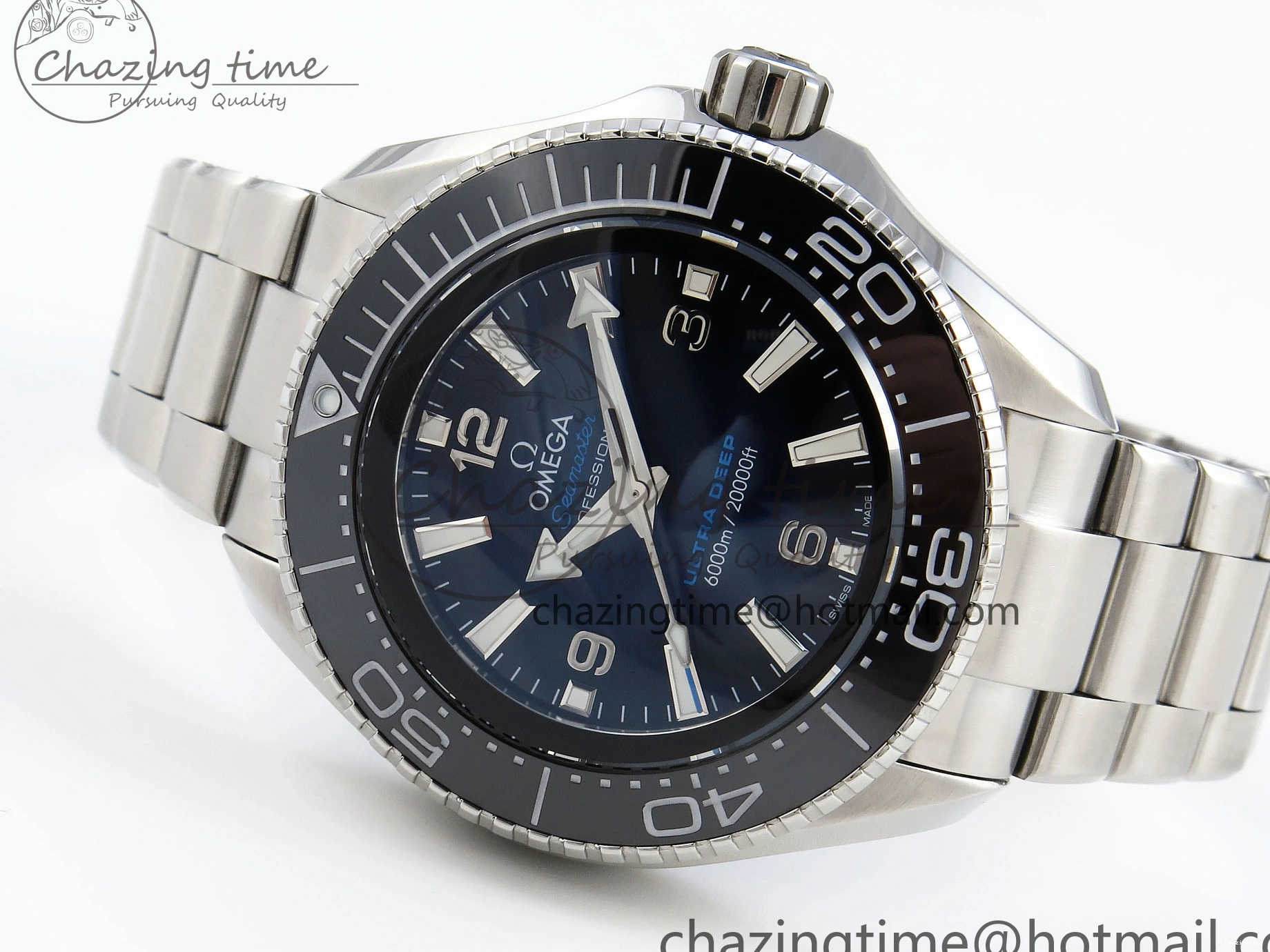0506 EasyCare SEAMASTER PLANET OCEAN 6000M ULTRA DEEP 45.5MM SS TF 1:1 BEST EDITION BLUE DIAL BLACK BEZEL ON SS BRACELET A 7760